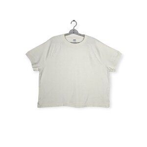 PINK Victoria's Secret Boxy Cropped Sweatshirt XL Cream Short Sleeve Crew Neck